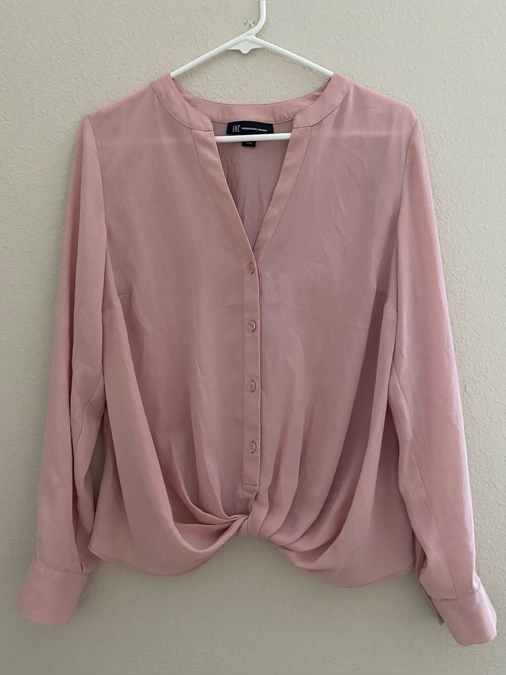 INC International Concepts Dusty Pink Button-Front Twist Hem Blouse